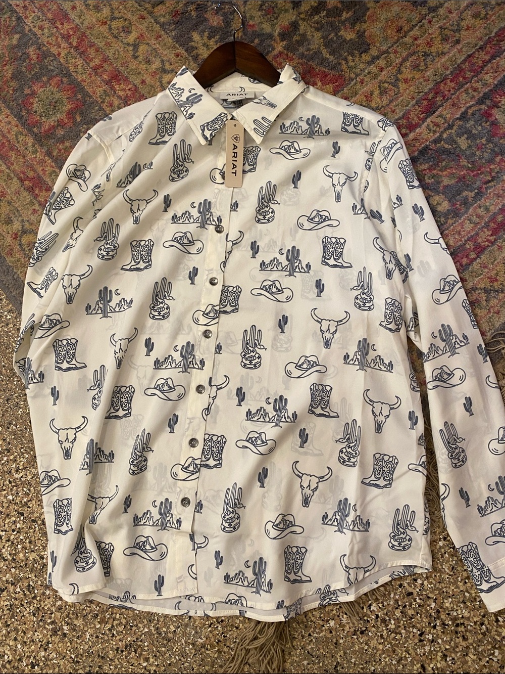 Aria Cream Western Motif Button-Down Shirt